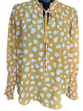 Ann Taylor XS Mustard Animal Print Tie Neck Blouse